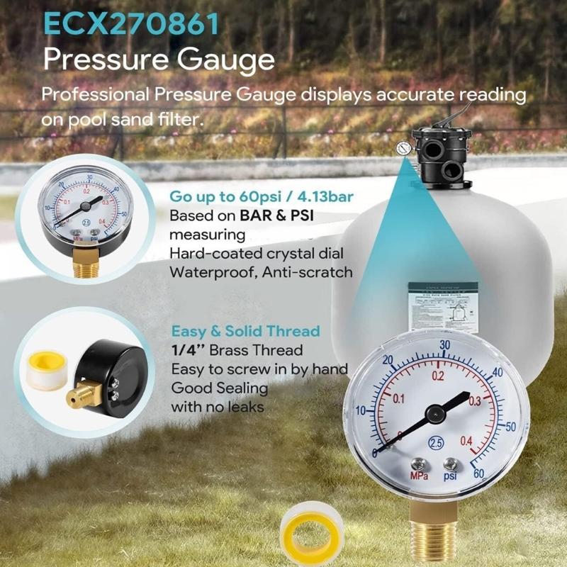 ECX270861 Clear Reading Pressure Gauge Suitable for Accurate Monitoring of Pool Filter Systems Professional And Home Use