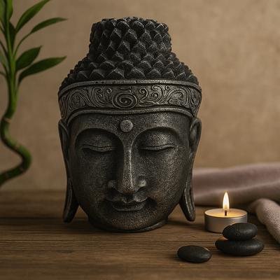 Buddha Head Statue - Silver Finish 25cm