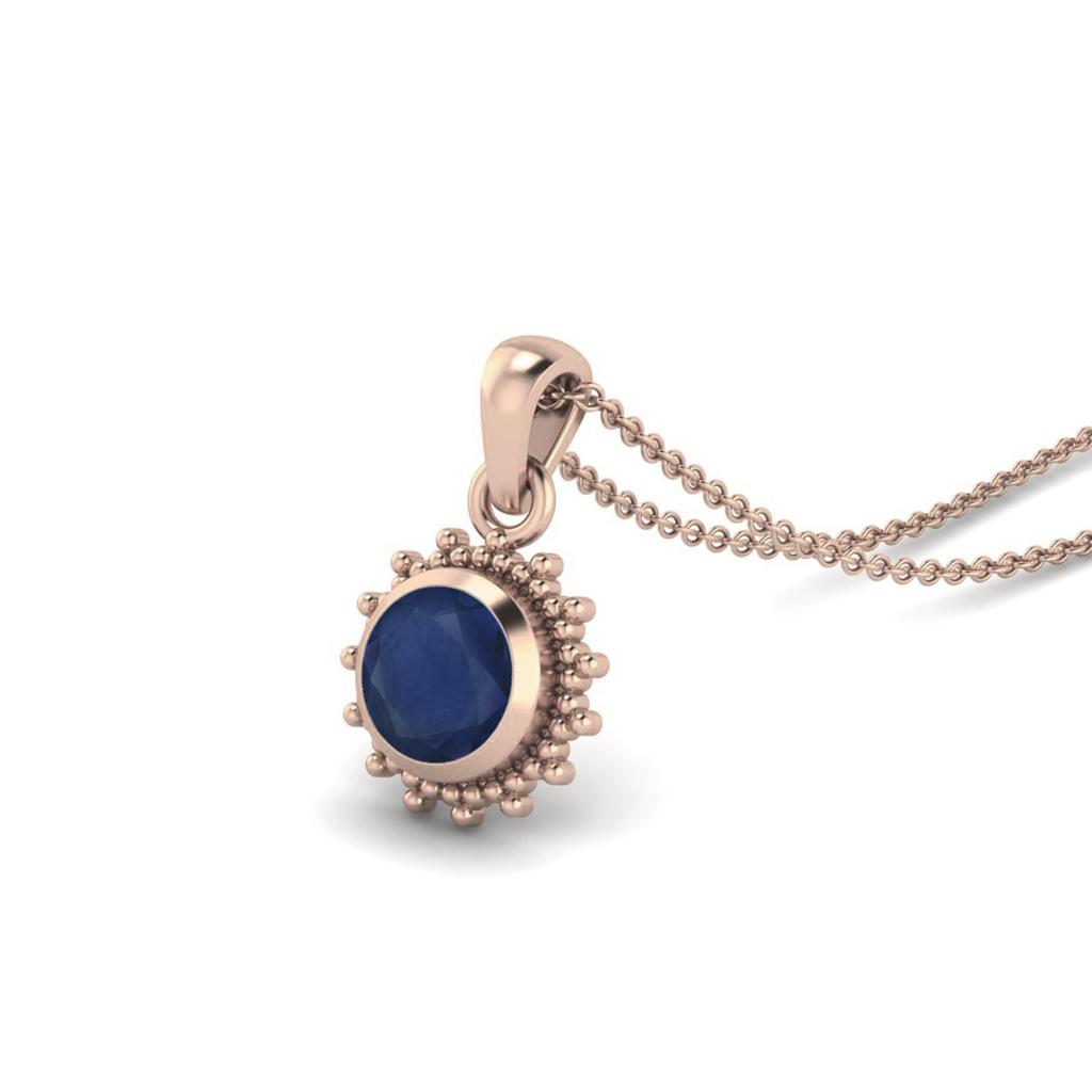 Blue Sapphire Round Solitaire Pendant - 925 Sterling Silver