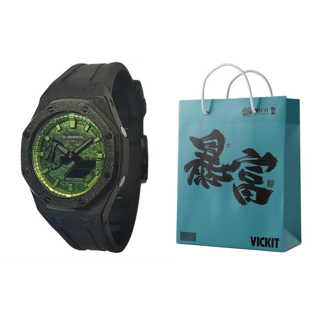 Casio Men Liquid Crystal,Analog Dual Display Series 44mm Green Watch GA-2100-1A1(Watch3--)