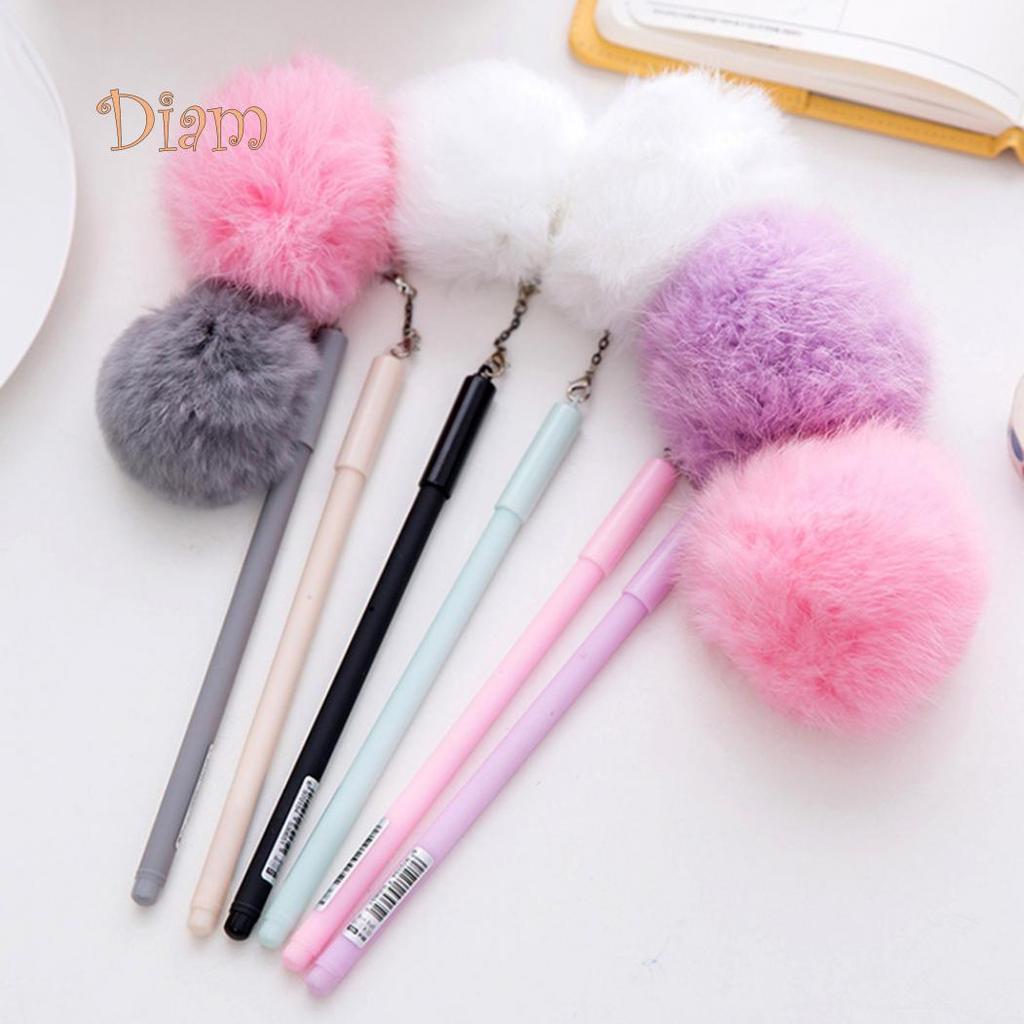 Elens Store 0.5mm Black Ink Cute Girl Women Faux Fur Pom Pom Ball Pendant Gel Ink Pen Gift