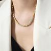Bohemian Square Stone Beads Necklace, Handmade Women’s Titanium Steel Jewelry, Versatile Clavicle Chain for Girls