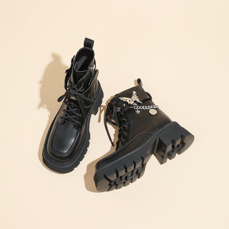 Autumn New Liquid Butterfly Martin Boots Thick-soled Casual Lightweight Knight Boots Women's Short Boots Women's Thick Heel