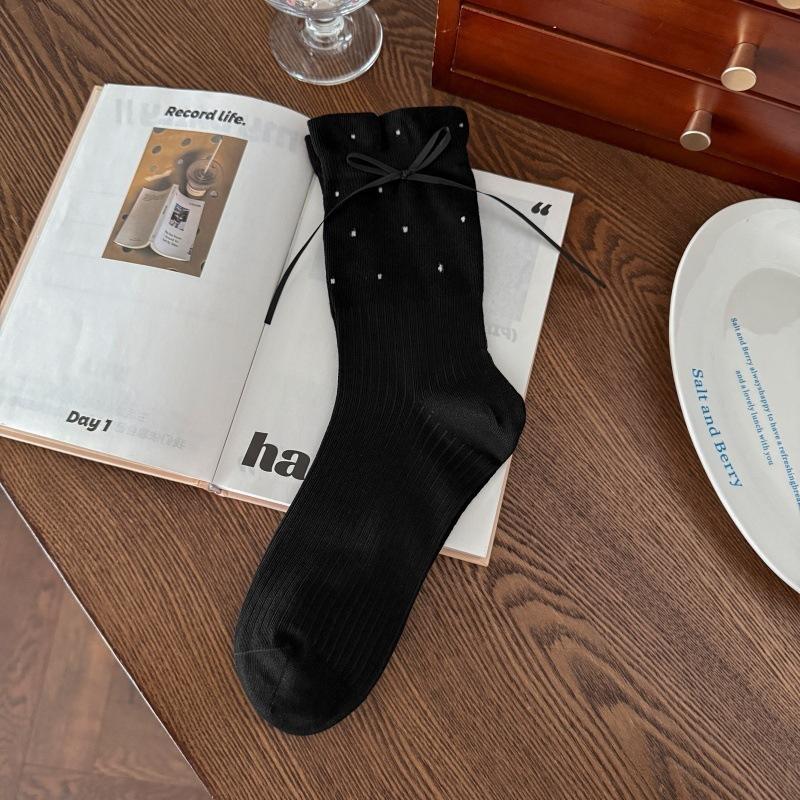 Floral Socks, Stacked Socks, Women s Letter-patterned Mid-calf Socks, Trendy Socks 1 pair чёрный