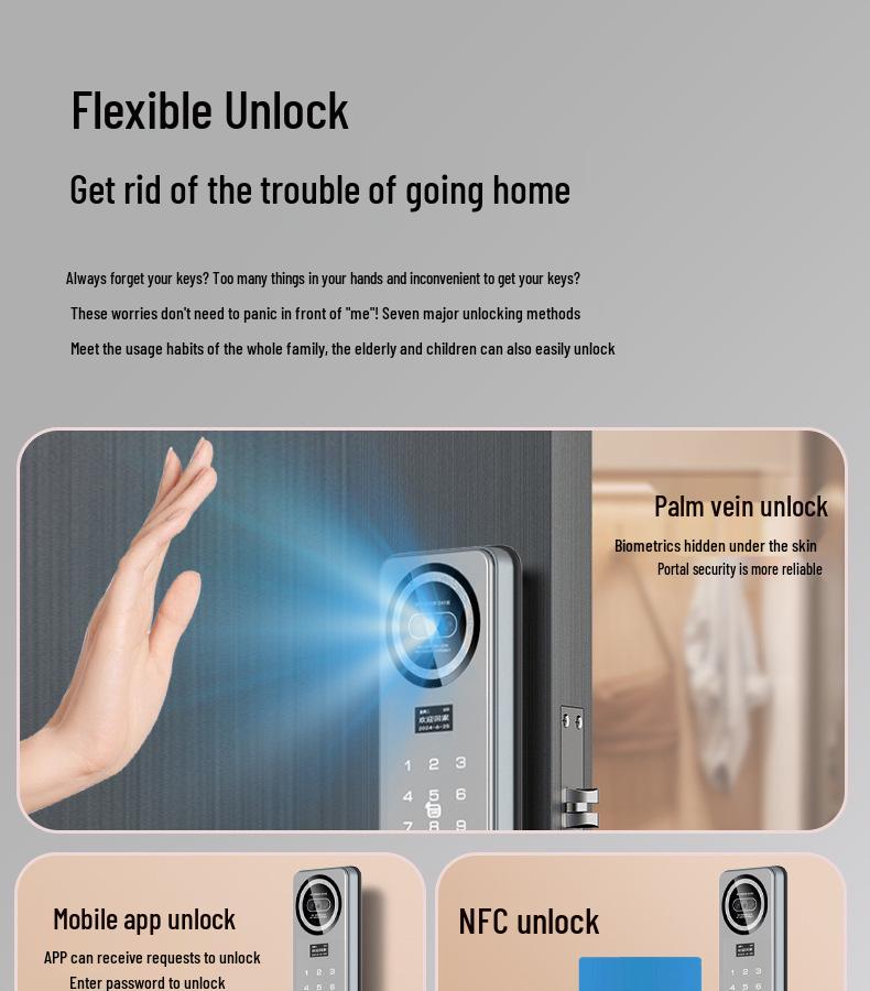 SmartLock with Face Recognition, Real-Time Monitoring, Mobile Remote Access, Graffiti-Proof Design, Tuya App, Password & Fingerprint Unlock.