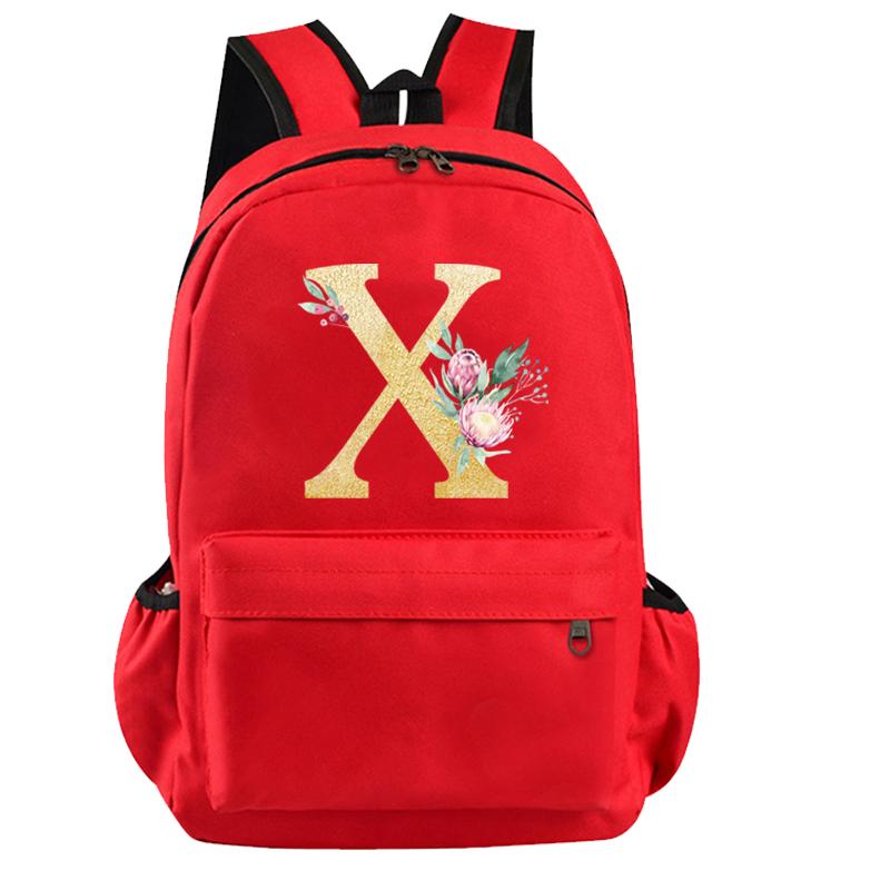 26 English Letters Cosplay Canvas Red Backpack Children Schoolbag Travel Bag Back To School Bookbag for Kids