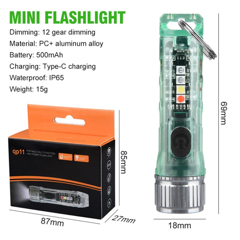 Mini Flashlight Keychain Multi-function Waterproof USB Rechargeable Outdoor Hiking Camping Powerful Magnetic Warning Flashlight