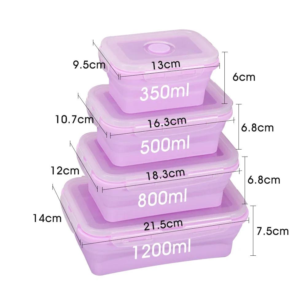 Silicone Collapsible Food Storage Containers with Lids Silicone Lunch Box Bento Box Kitchen Pantry Microwave Freezer Safe