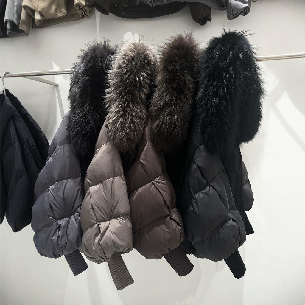 oversized real fox fur collar women's white duck down jacket winter new loose thickened warm hooded jacket
