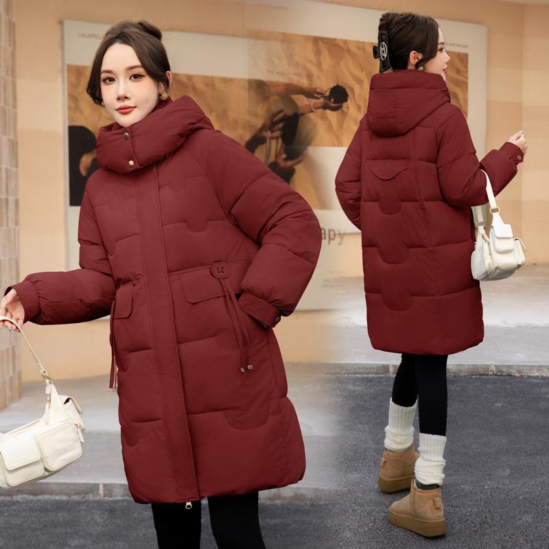 Comfortable and Fashionable Korean Style Plus Size Hooded Long Down Cotton Coat with Large Pockets