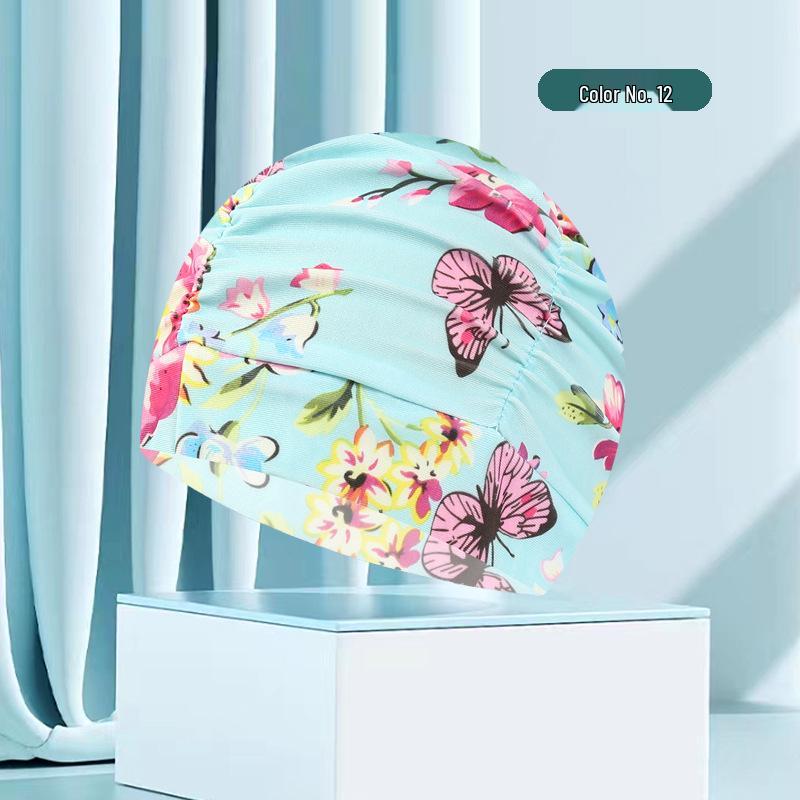 Dámská květinová plisovaná plavecká čepice nadměrné velikosti - Nepřiléhavý střih, Jednobarevná, Módní látkový design