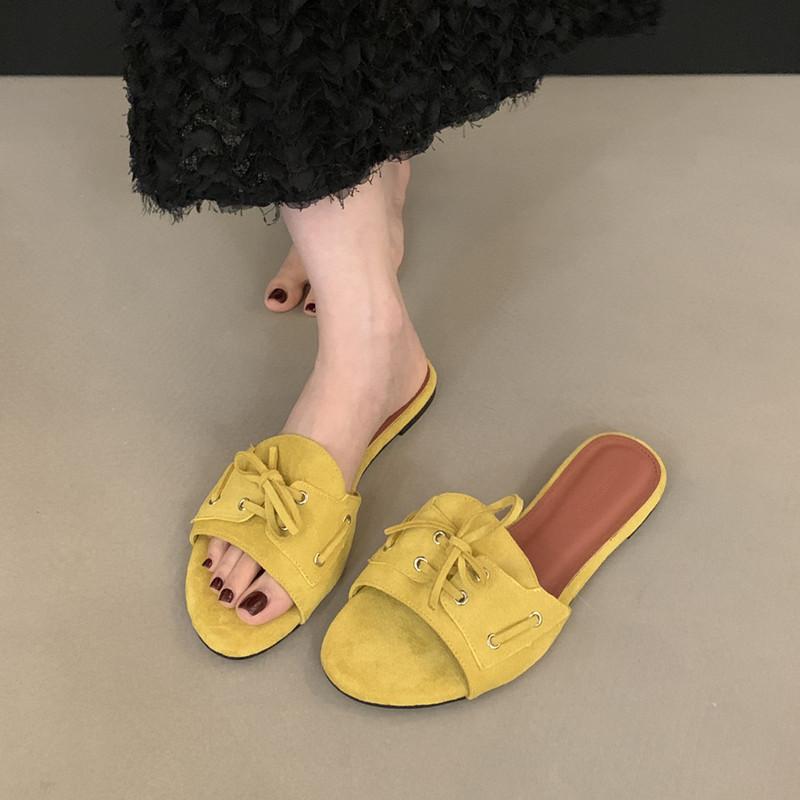 Mode Bailamos 2025 Sommer Neue Damen Hausschuhe Mode Flacher Absatz Damen Elegante Pantoletten Offene Zehen Outdoor Kleidsandale Schuhe