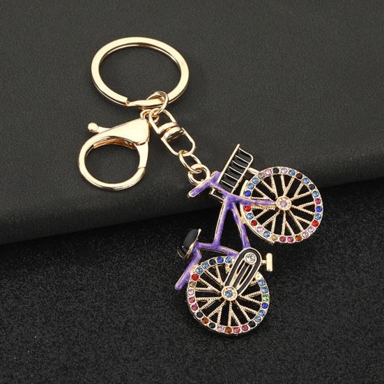Keychain Pendant Sparkling Rhinestones Bicycle Design Zinc Alloy Key Chain with Lobster Clasp Electroplated Key Holder Backpack Car Accessory