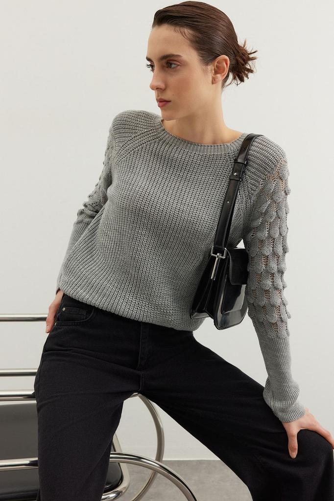 Women's Fashionable Stylish Sweater Mint Textured Crew Neck Knitwear Sweater