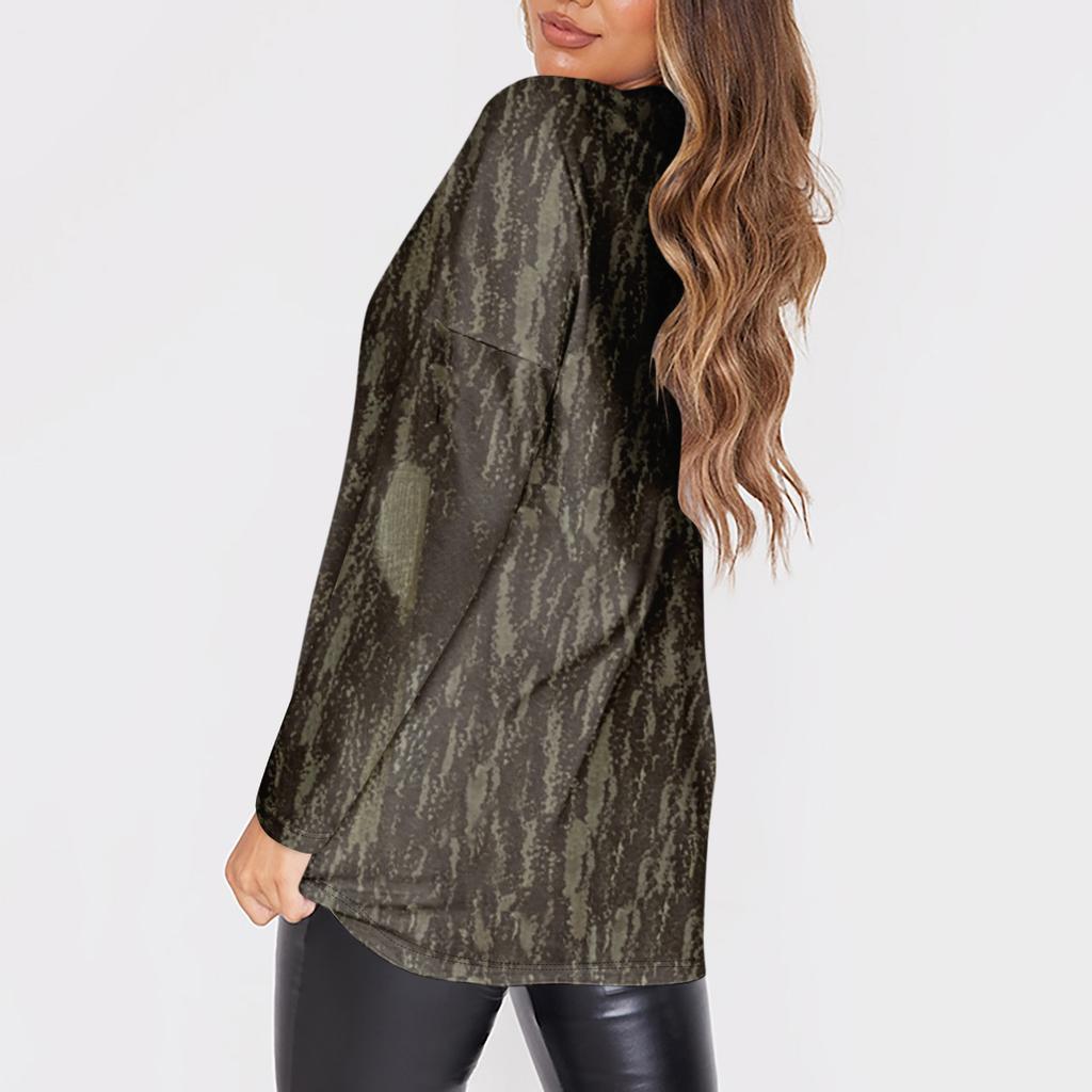 Damenmode O-Ausschnitt Langarm Arbeitskleidung mit Taschen Bedruckte Oberteile für Damen