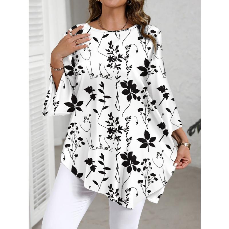 Plus Size Women s Tops Casual Elegant Floral Print Women s Plus Size Crew Neck Shirt Summer S
