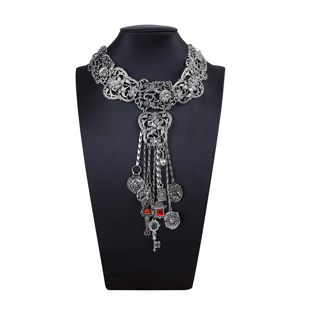 Bohemian Personality Retro Trend Alloy Antique Silver Old Lanyard Geometric Fringe Women's Necklace