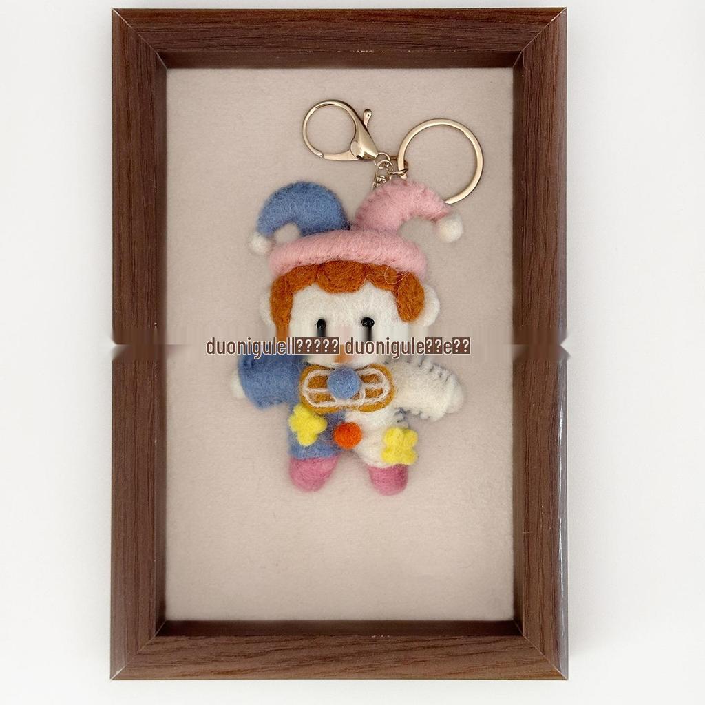 Nepal Handmade Wool Felt Circus Clown Ornament: Pink & Blue Bag Charm Keychain