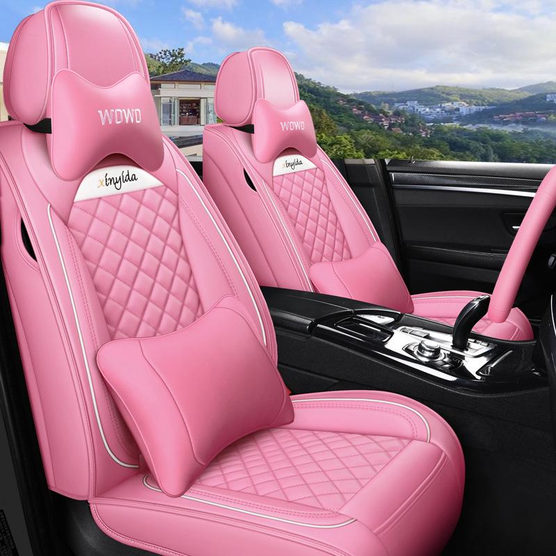 2021 Little Lucky Cow Leather Cartoon Car Seat Cushion for All Seasons - Fits Five Seats