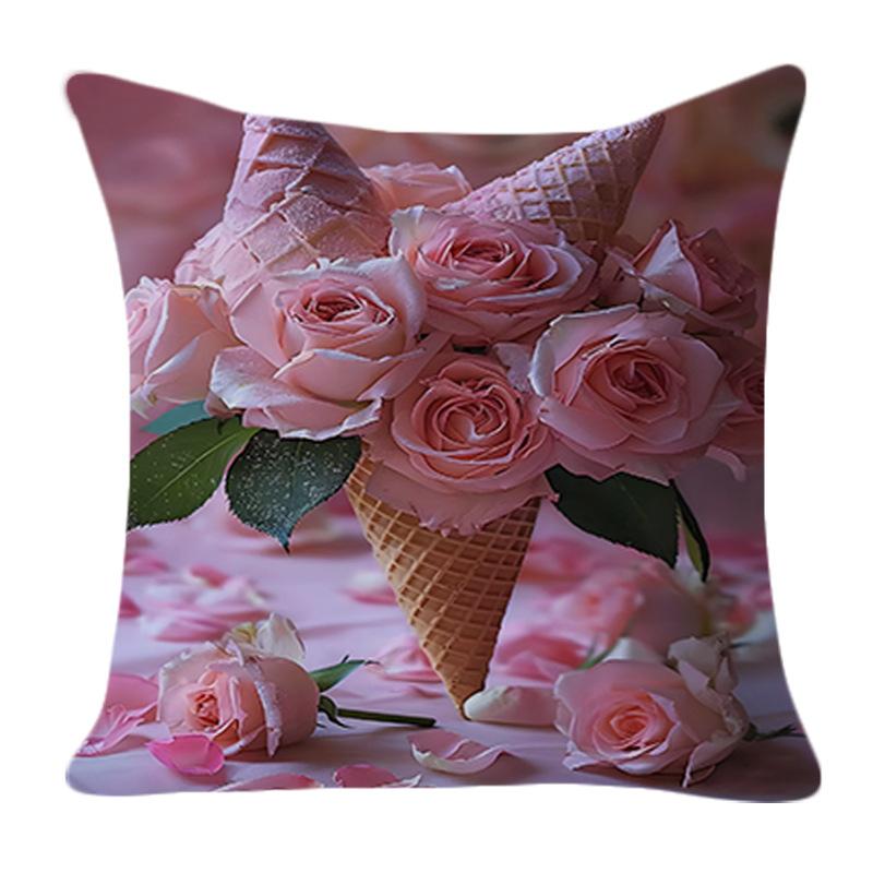 Summer New American Rose Ice Cream Pillow Case Personalized Peach Skin Sofa Bedside Cushion Pillow Case Home