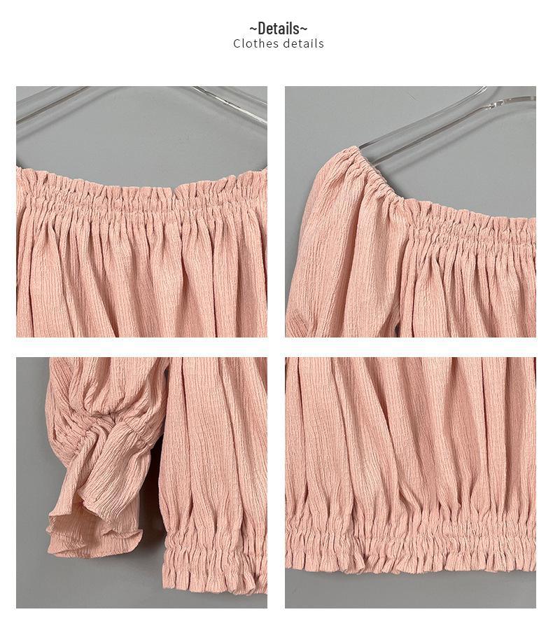 Korean Ruffled Off-Shoulder Puff Sleeve Lace Cropped Top