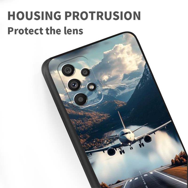 Fashion airplane pattern For Samsung A73 A72 A71 A55 A54 A53 A52 A51 A13 A22 A16 A15 A12 A14 A26 A07 5G Black Phone Case