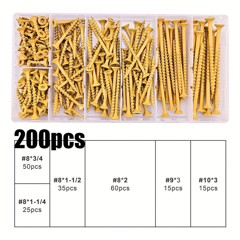 100/120/200Pcs Star Flat Head Rust Resistant Wood Fasteners Repair Tools Coarse Thread Deck Self Drilling Screws