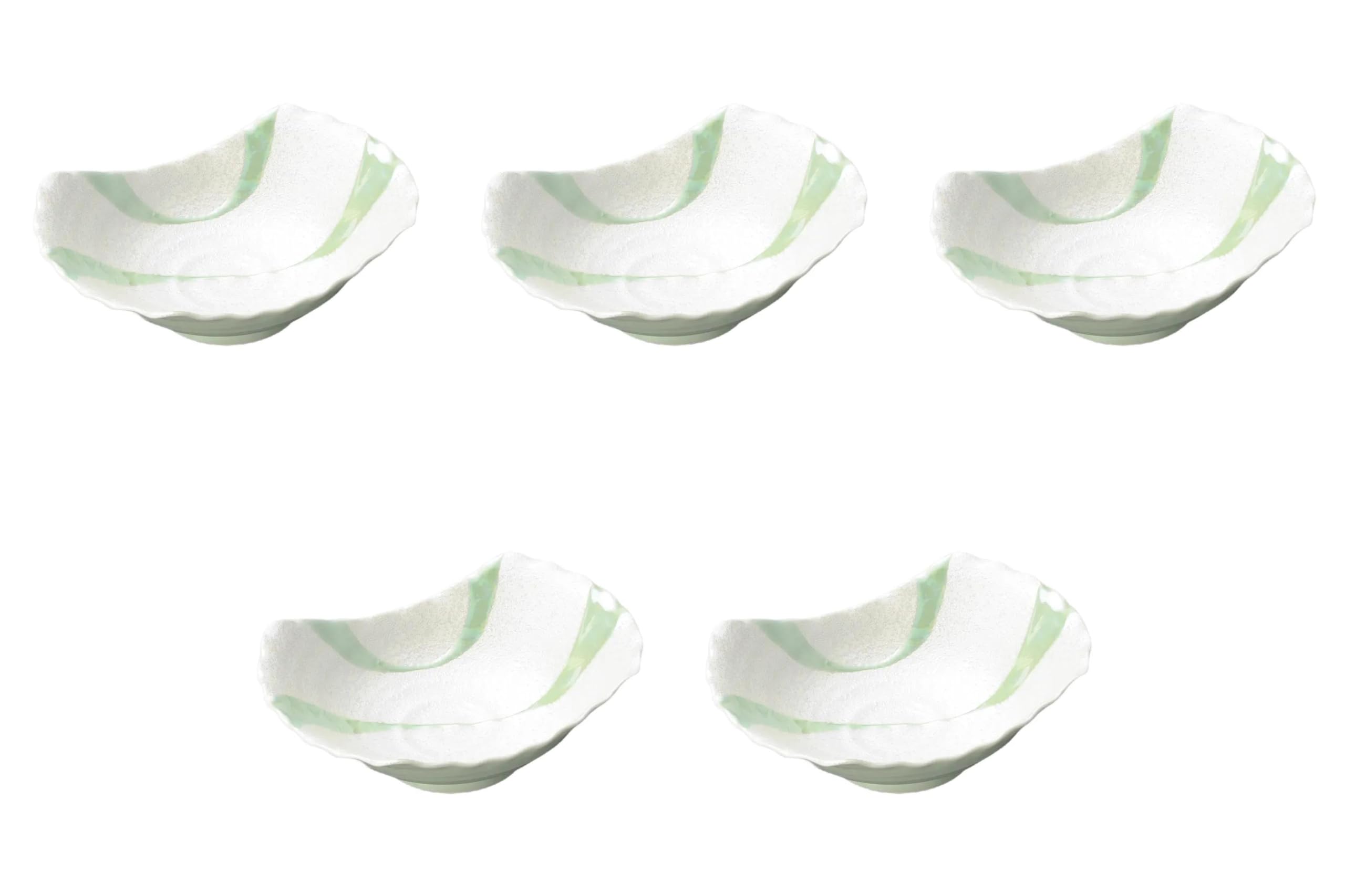 

Set of 5 Flowing Water Lustre Wave Bowls x x Arita Ware Small Bowls by Setomonohonpo (Green) [15.5 11.5 5cm]