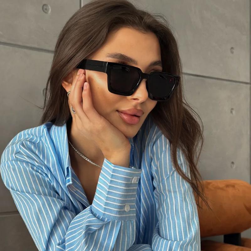 2Pcs Fashion Woman Black Square Sunglasses Large Frame Design Sun Glasses Female Outdoor Sport Simple Style Glasses Uv400