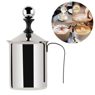 Batedor de leite portátil de aço inoxidável, 400/800ml, malha dupla, café, cappuccino, creme de leite, fabricante de espuma, acessórios de cozinha