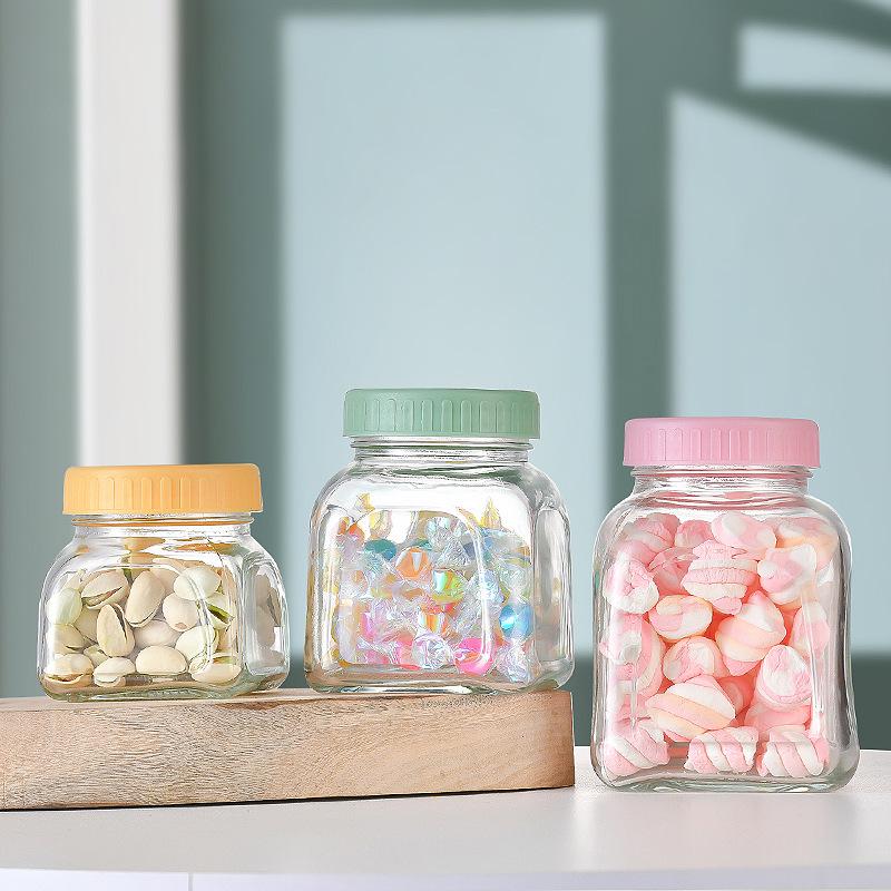 Macaron Color Series Glass Storage Jar for Candy, Dried Fruit, and Honey