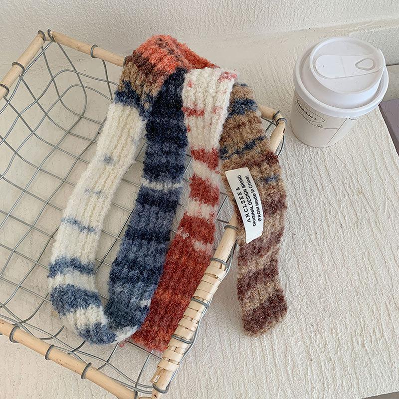 

5*185cm Y2K Styles Stripe Winter Warm Knitted Small Scarf Women Scarves Shawls Lady Soft Wraps Neckerchief Hair Band 5x185cm