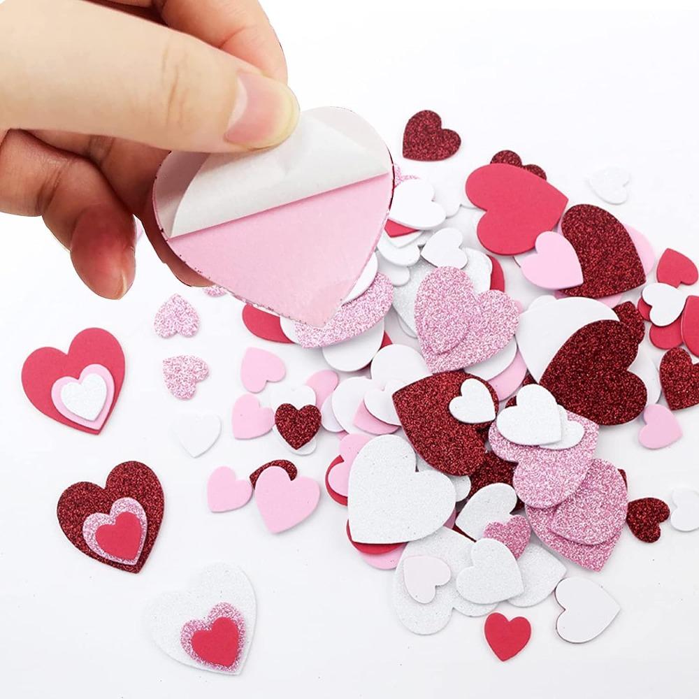 300 Stück Herzform Glitzeraufkleber 3 Farben Abziehbilder Schaumstoff-Herzaufkleber für Sammelalben, Karten