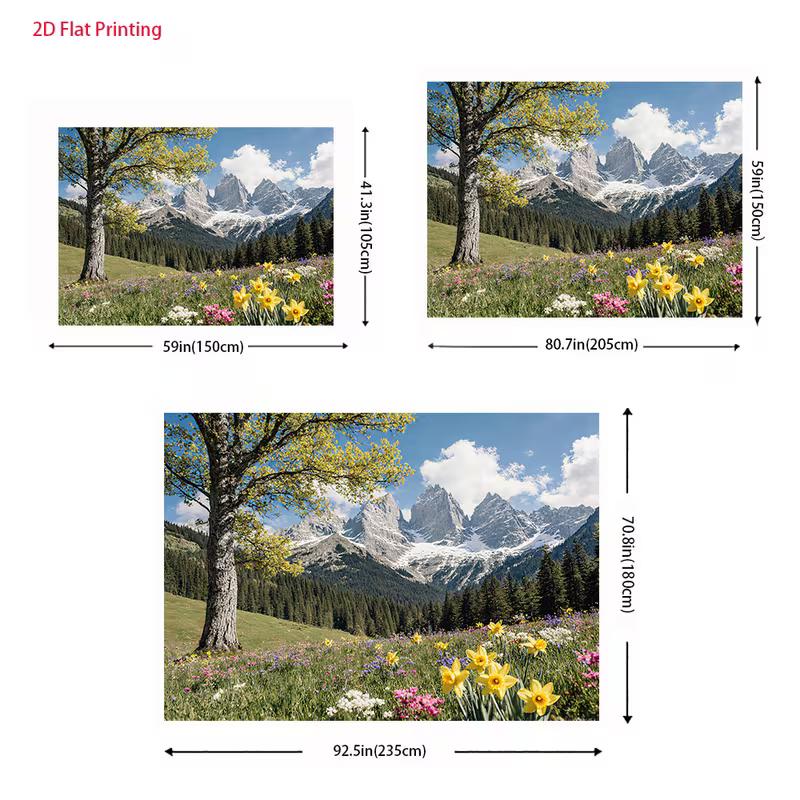 2D Alpine Daffodil Backdrop 2D Snow Mountain Forest Spring Photo Background for Party