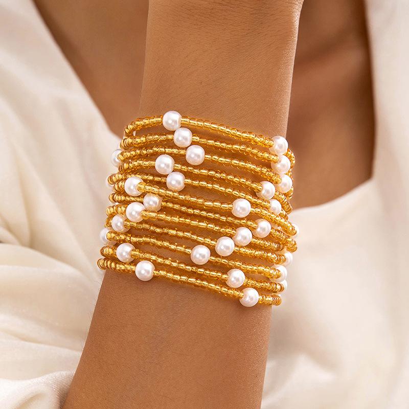 European And American Fashion Love Imitation Multi-Layer Pearl Bracelet Set Temperament Advanced Sense Beaded Ins Style