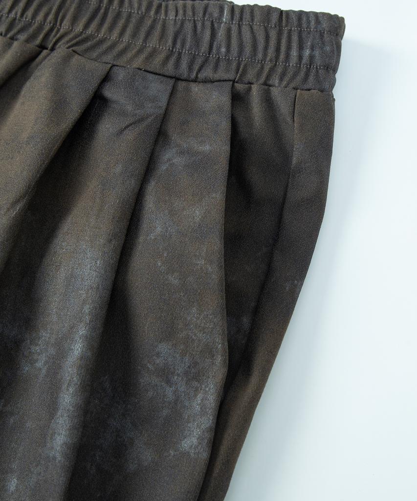 Tonsle Dirty Wash Elastic Waist Double Pleated Wide Pants Khaki