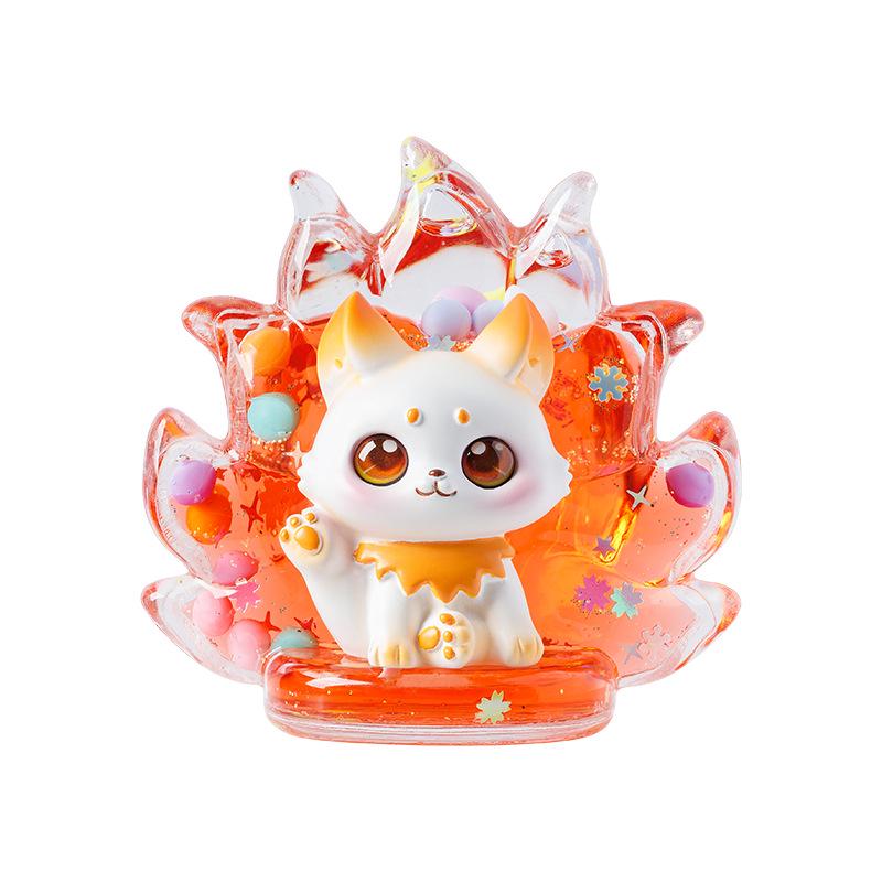 Iridescent Nine-Tailed Fox Blind Box: Adorable Sand Flowing Desktop Ornament Figurine Gift