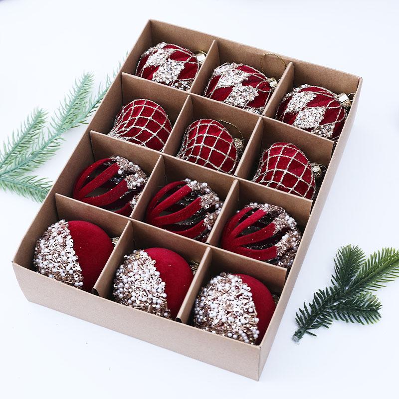 Irregular Flocking Painted 6cm 12-Piece Christmas Tree Ornaments (2025)