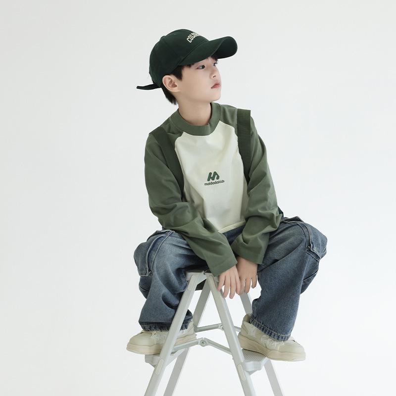 Panda Yuanyuan Spring 2025 Boys' Heavyweight Raglan Sleeve Cotton T-Shirt