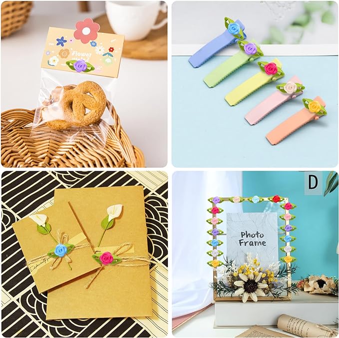 50/100PCS Mini Handmade Rose Flower Satin Ribbon Rosettes Fabric Appliques For DIY Wedding Decoration Craft Sewing Accessories