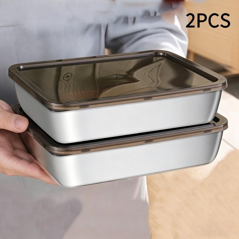 

2Pcs Black Stackable Food Containers, Stainless Steel Kitchens Accessories, Holds Knives, Airtight Kitchen Storage with Lids