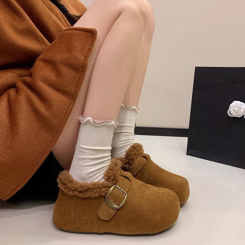 Whole wheat toast Birkenstocks women's 2025 new winter women's shoes with fleece inner height increase wool cotton shoes one pedal shoes