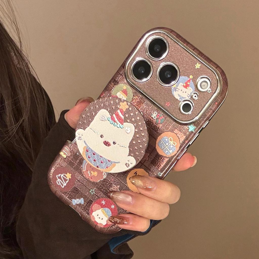 Capa de telefone com suporte de cachorro de desenho animado de Natal adequada para iPhone 16, iPhone 17, iPhone 17 Pro Max