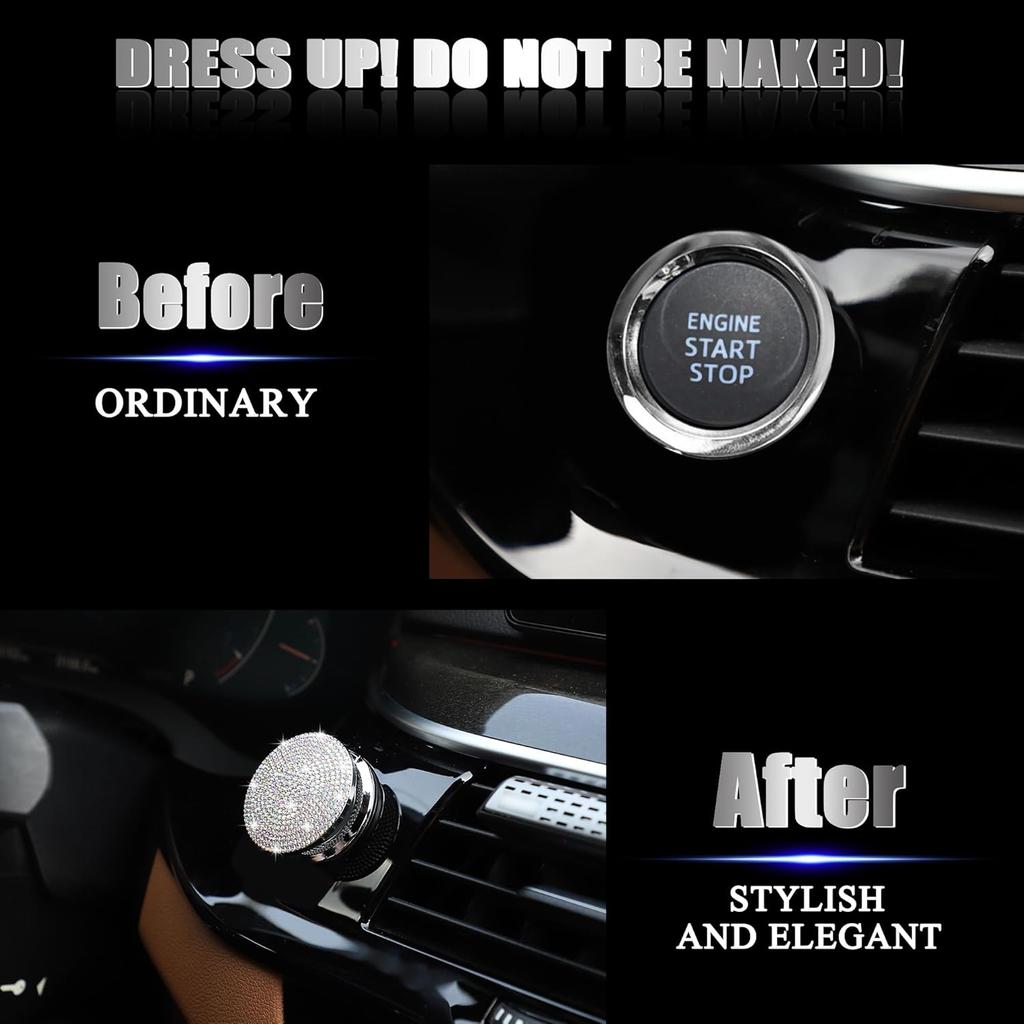 TOMALL Bling Car Engine Start Button Cover Diamond Crystal Push Start Ring Sticker Sparkly Accessories Circle Ring Bling Ignition Button Rhinestone