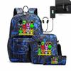 Rhythm Box Sprunki Cartone Animato Ricarica Usb Zaino Borsa a Spalla Astuccio Set da Tre Pezzi Borsa da Scuola per Studenti