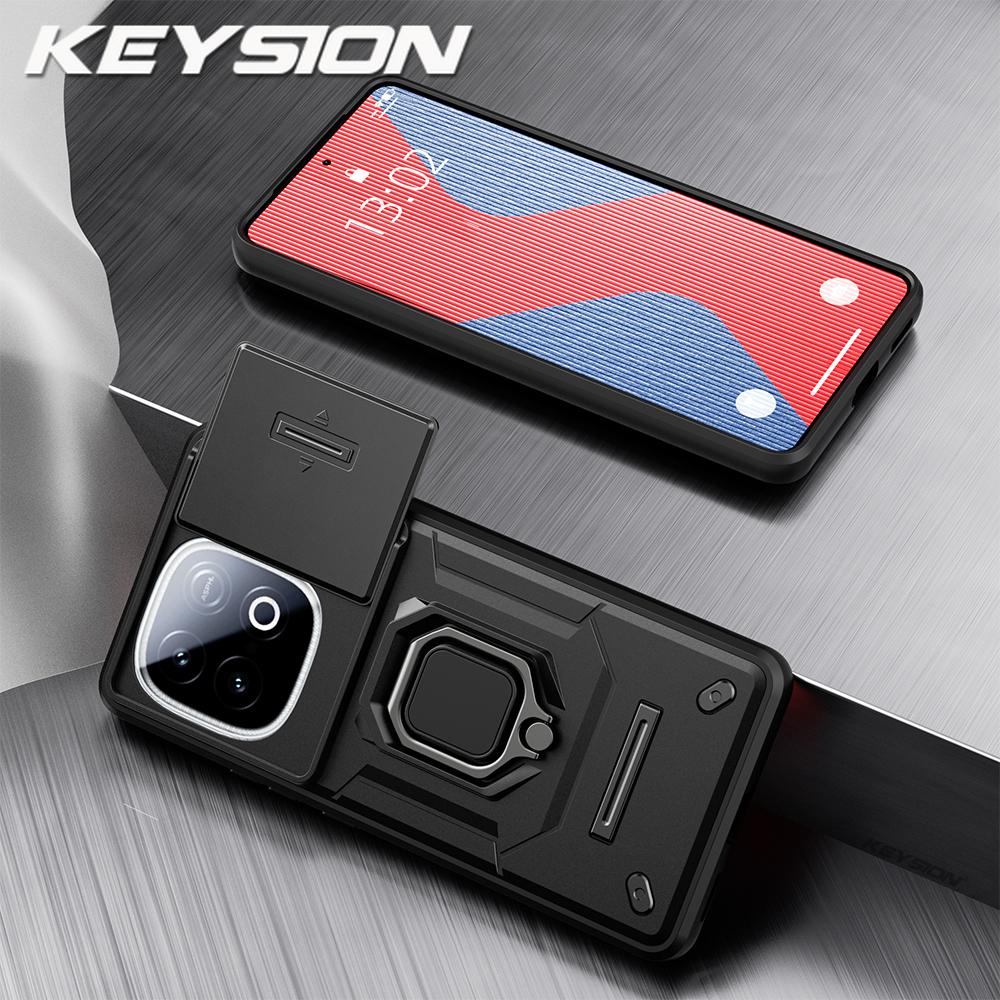 

KEYSION Противоударный бронированный чехол для IQOO Z10 Turbo Pro 5G Защита камеры-слайдера Кольцо-подставка Чехол для телефона для IQOO Z10 Turbo 5G for IQOO Z10 Turbo Pro чёрный