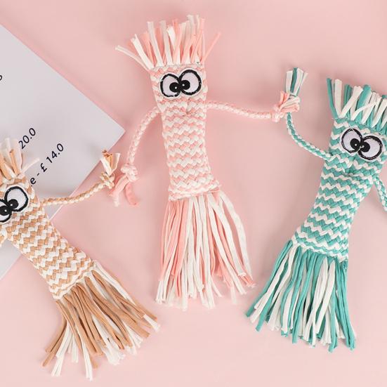 Yousheng Cotton Rope Dog Chew Toy Handmade Cartoon Big Eyes Squeaky Pet Toy Bite Resistant Small Dogs Teething Interactive Toy Pet