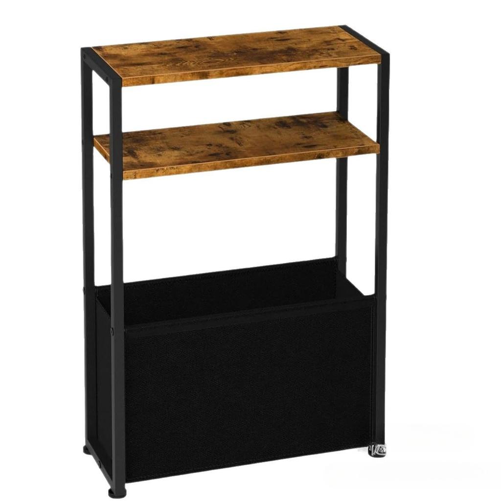 Iron Wood Combination Movable Sofa with Narrow Edge Table and Storage Basket, Simple Small Space Living Room Corner Table