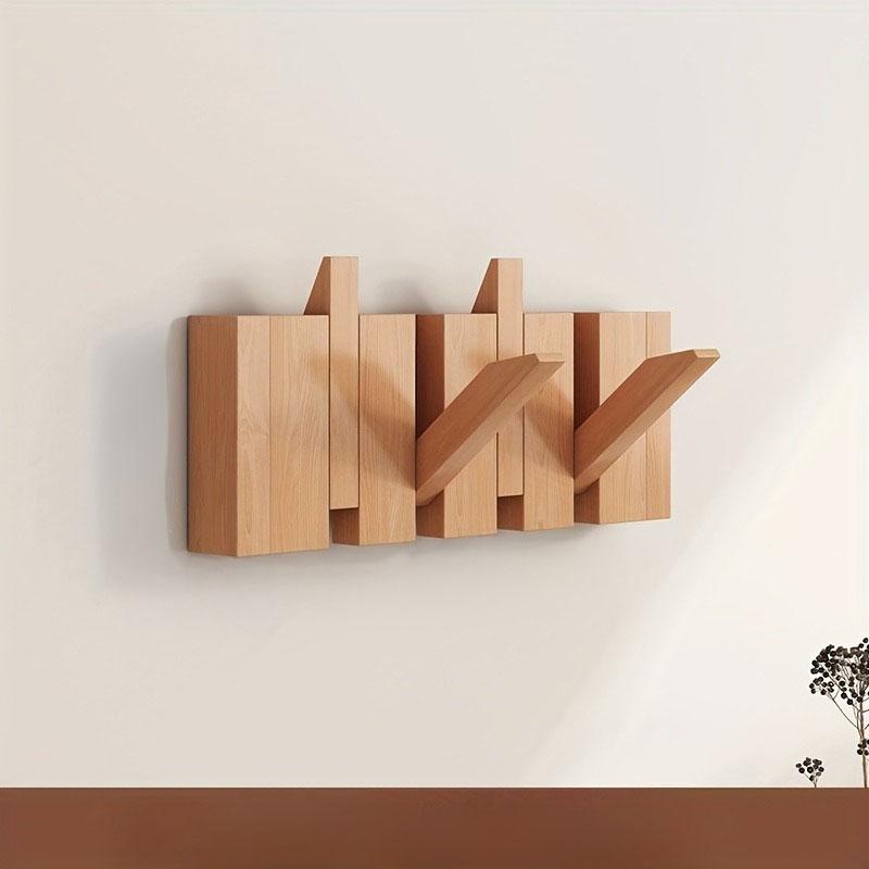 Walnut Wood Coat Rack Hook Wall-Mounted Hidden Decoration Hook Hanger Foldable Bedroom Closets Wooden Wall Shelf Home Decor