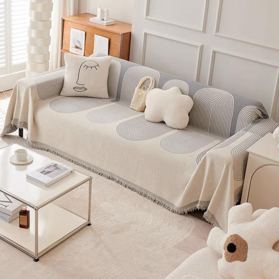Modern Geometric Sofa Cover Fringed Soft Flannel Four Seasons Universal Home Office Three-seater Couch Slipcover Furniture Protector